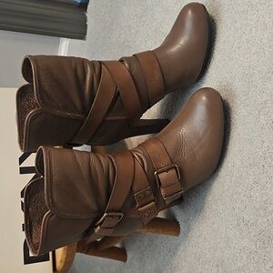 DKNYC Brown Heeled Boots with Buckle Detail